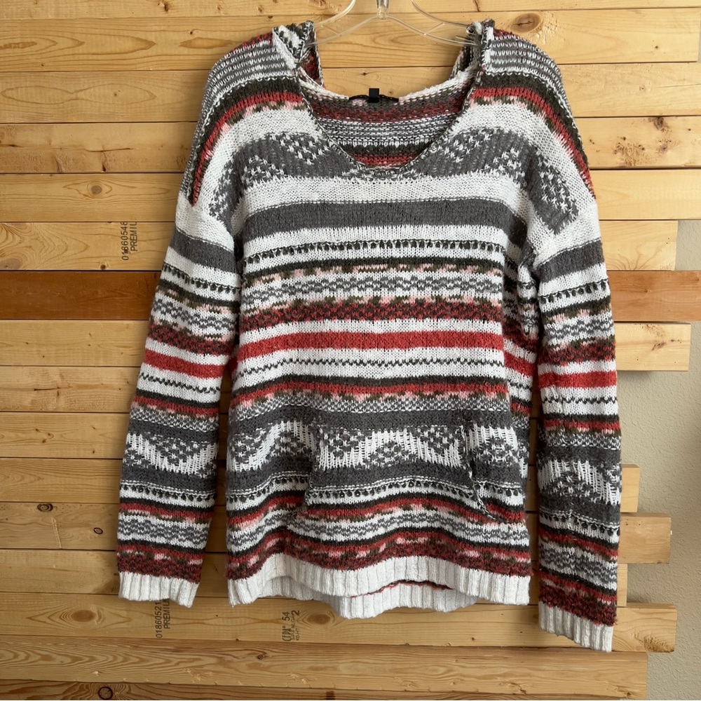 Sanctuary Women Baja Multicolor V-Neck Long sleeve Hooded Knit Sweater Size S